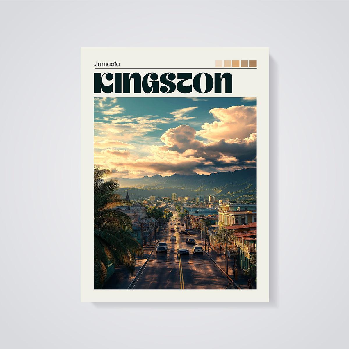 Kingston Jamacia Sunset City Print unframed on a grey background