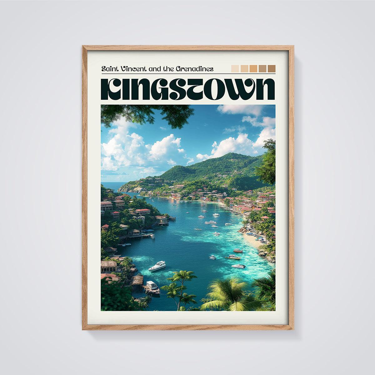 Kingstown, Saint Vincent and the Grenadines Print framed in oak on a grey background