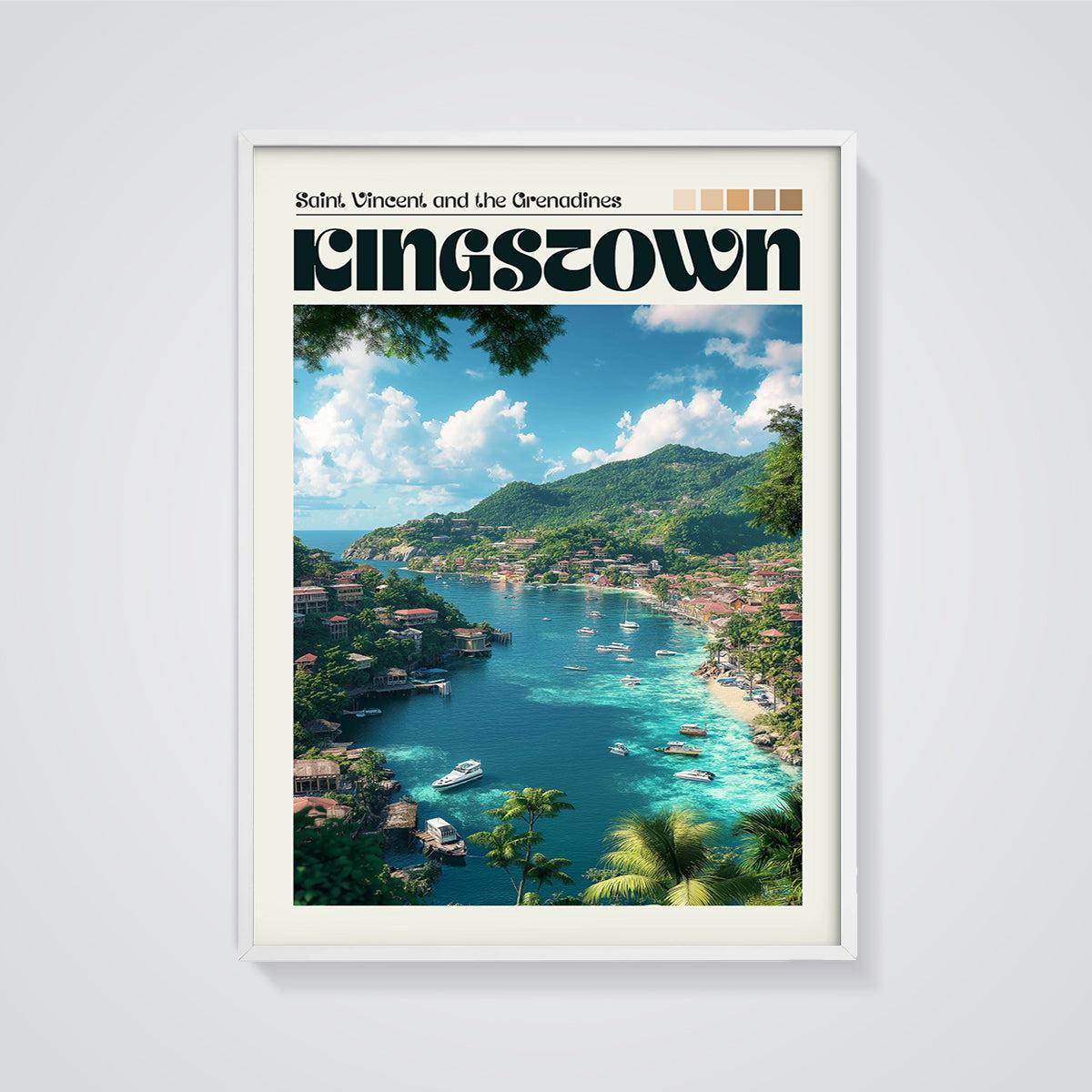 Kingstown, Saint Vincent and the Grenadines Print framed in white on a grey background