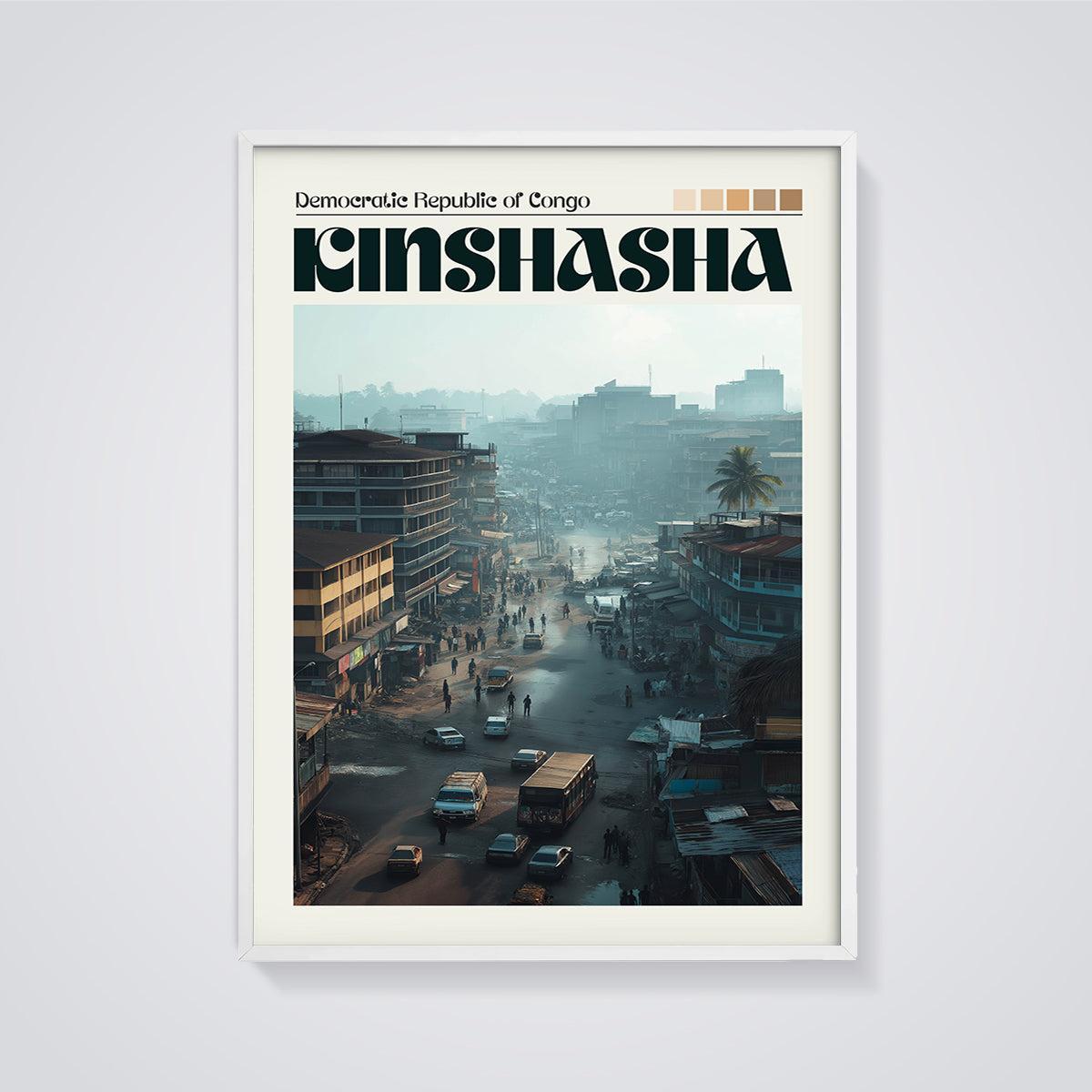 Kinshasa Street Life Print framed in white on a grey background
