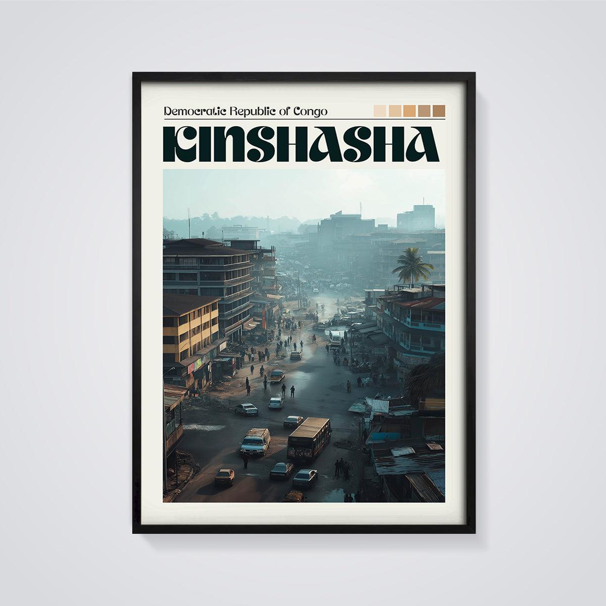 Kinshasa Street Life Print framed in black on a grey background
