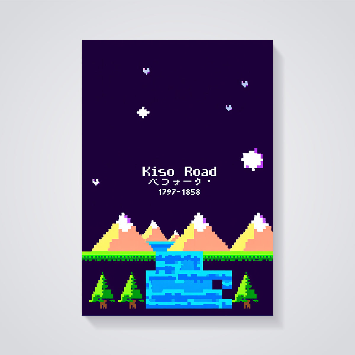 Kiso Road Pixel Landscape Print unframed on a grey background