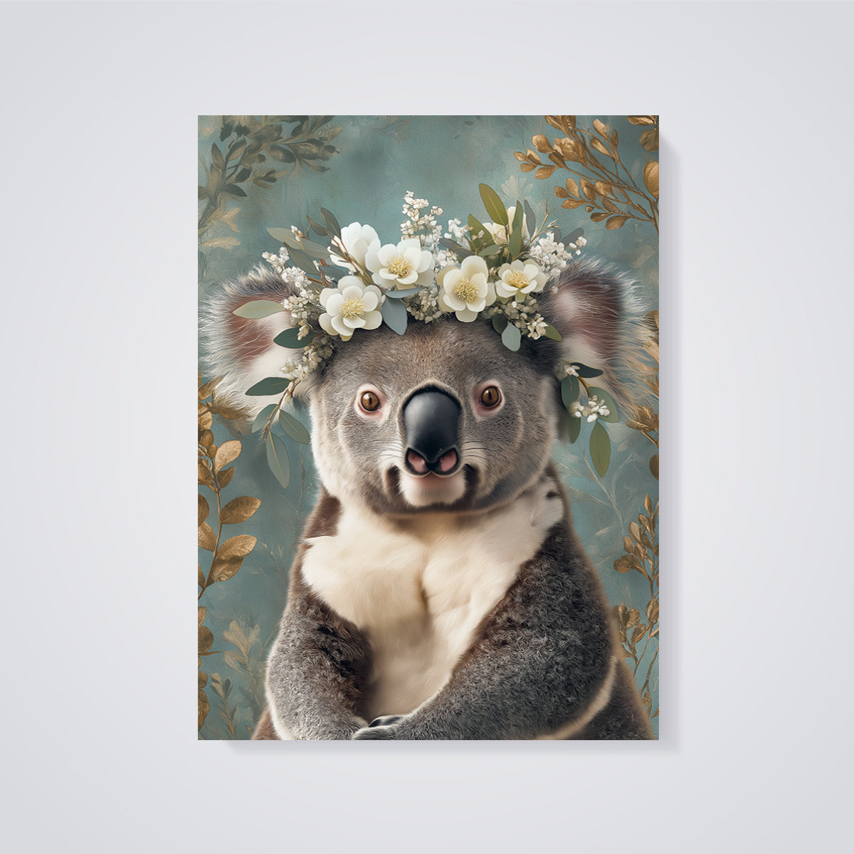 Koala Flower Crown Print unframed on a grey background