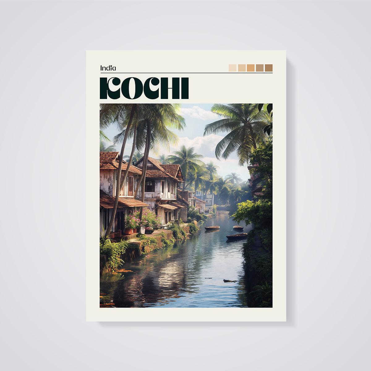 Kochi Backwaters Print unframed on a grey background