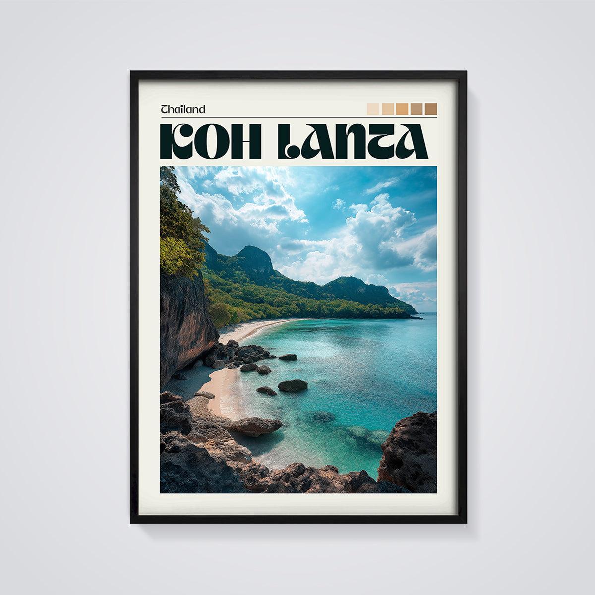 Koh Lanta Thailand Beach Print framed in black on a grey background