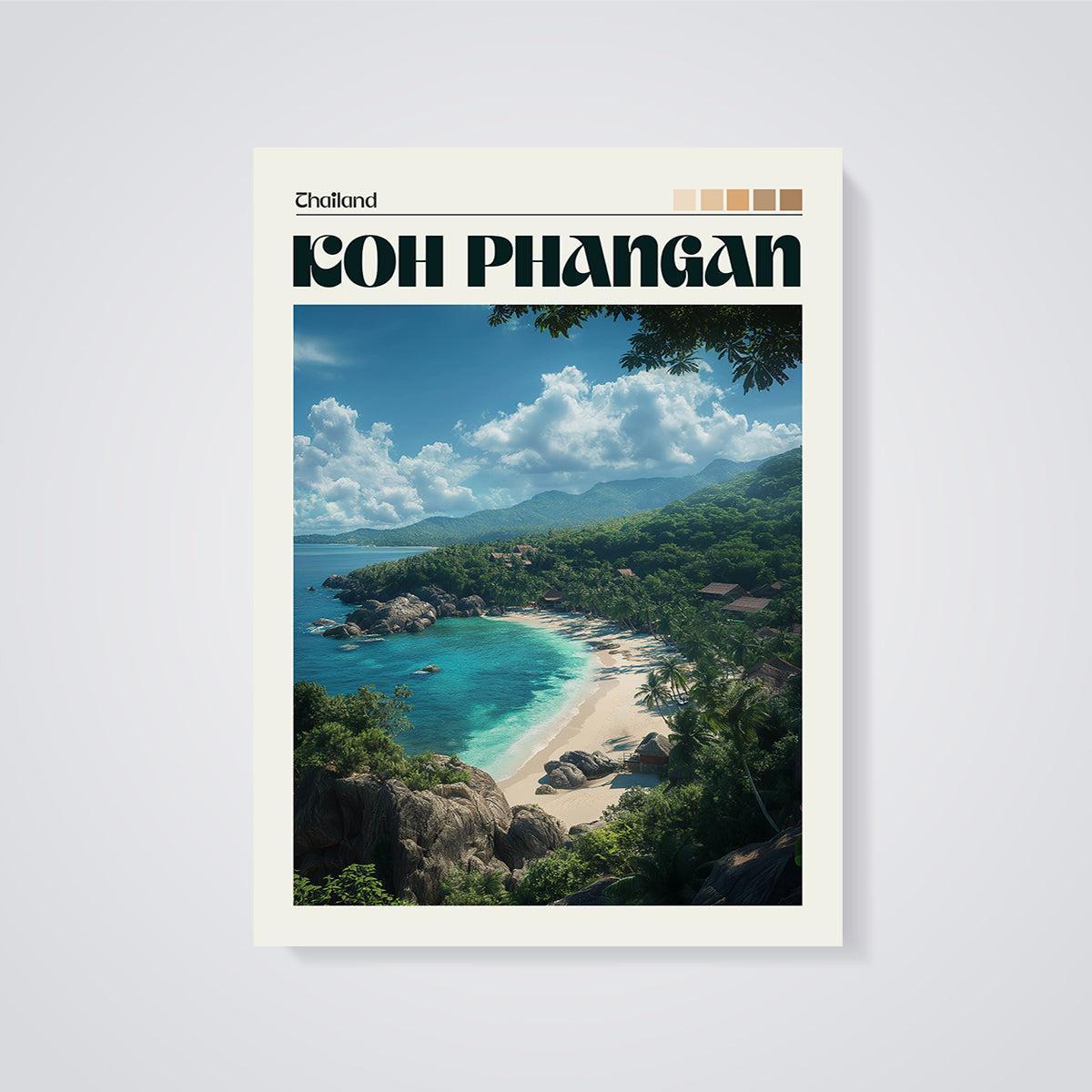 Koh Phangan Tropical Beach Print unframed on a grey background