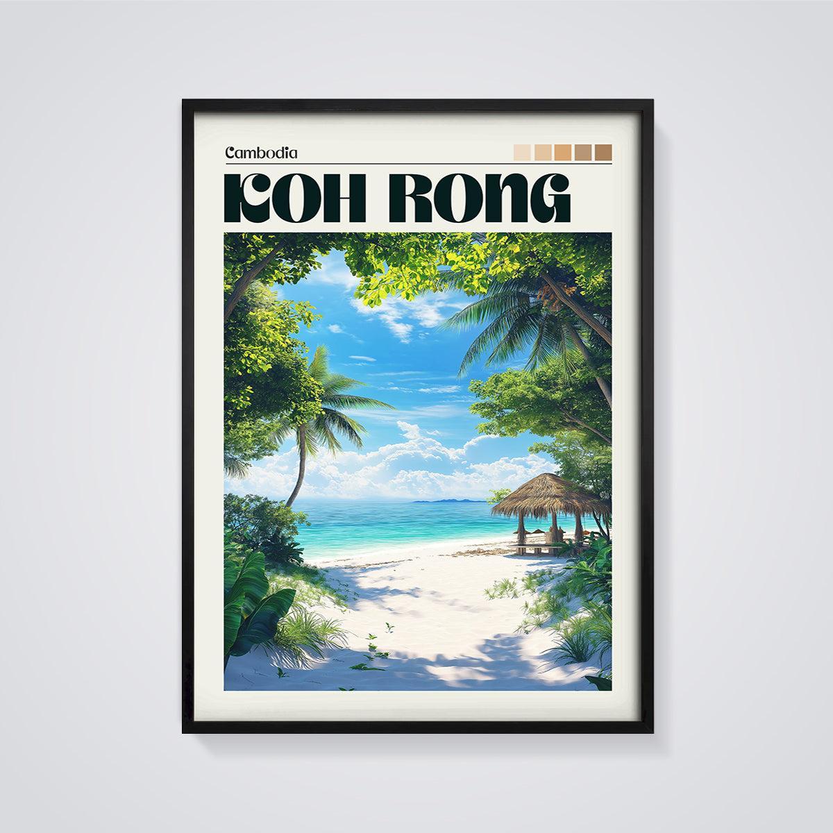 Koh Rong Cambodia Beach Print framed in black on a grey background