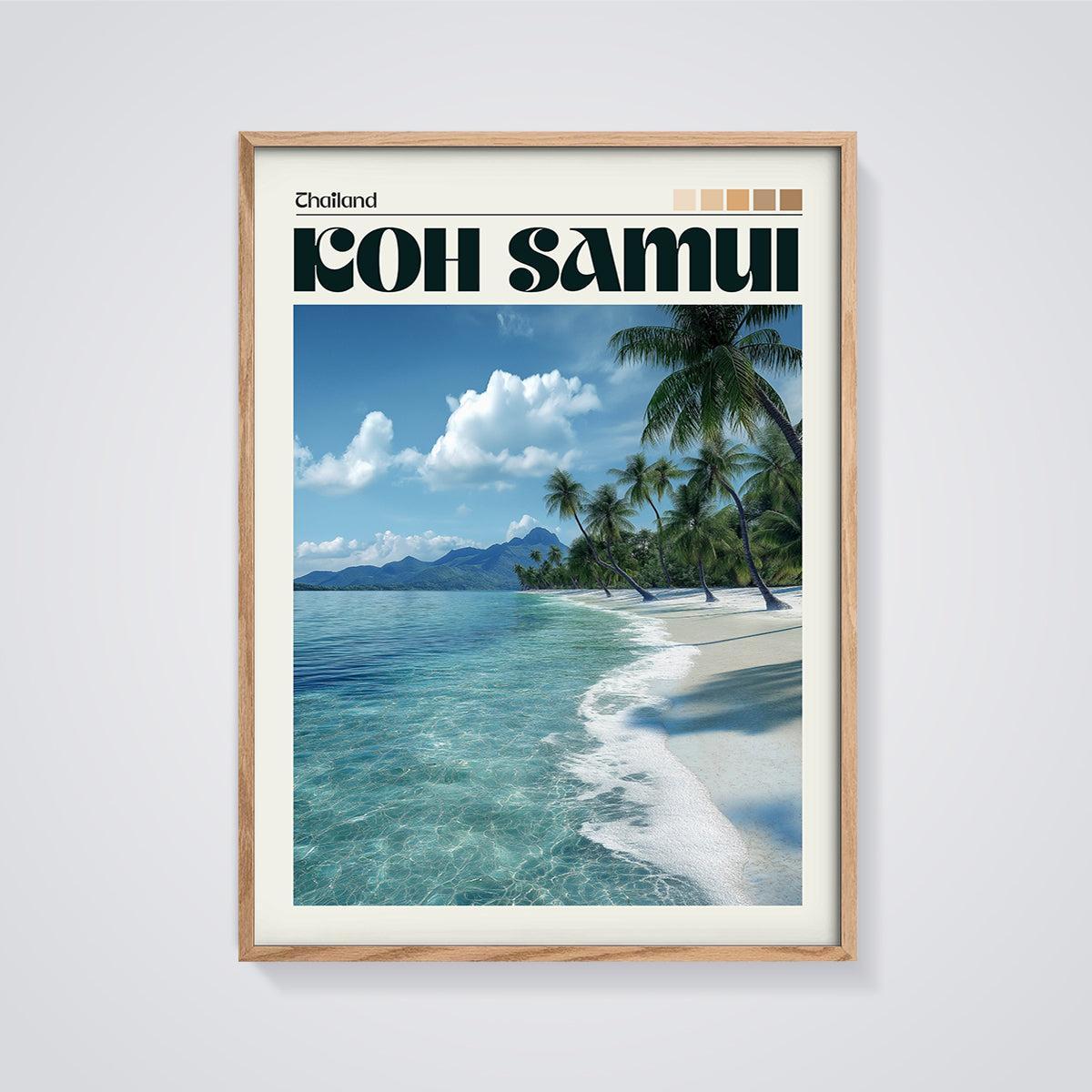 Koh Samui Thailand Beach Print framed in oak on a grey background