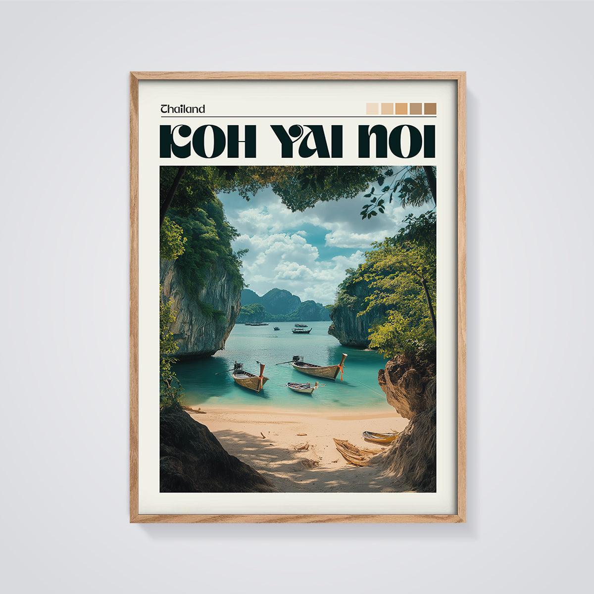 Koh Yao Noi Thailand Longtail Boats Print framed in oak on a grey background