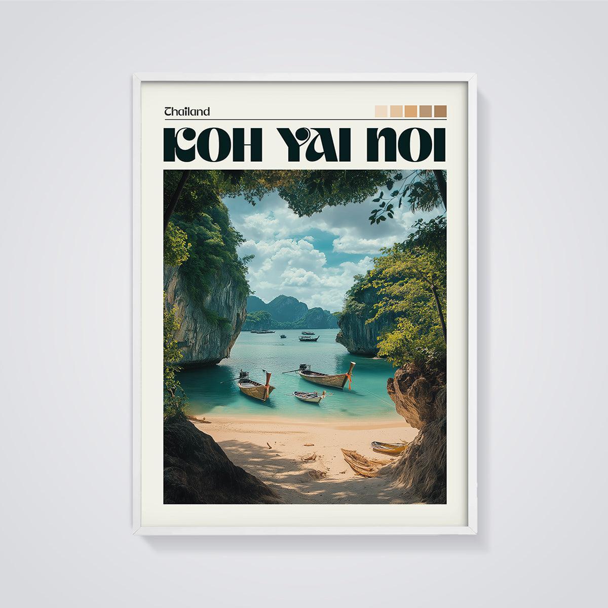 Koh Yao Noi Thailand Longtail Boats Print framed in white on a grey background
