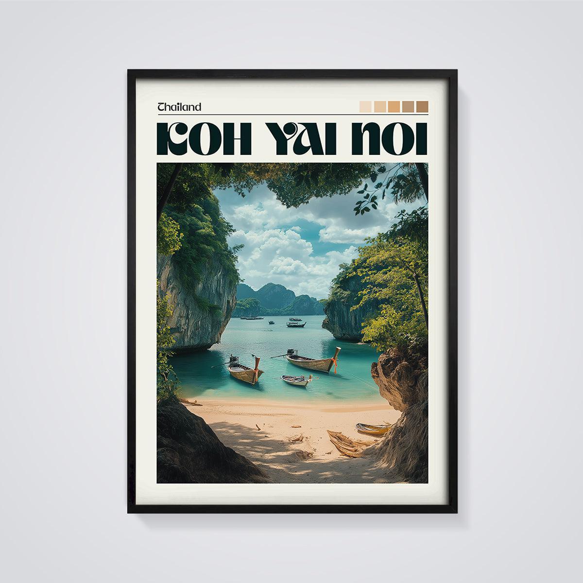 Koh Yao Noi Thailand Longtail Boats Print framed in black on a grey background
