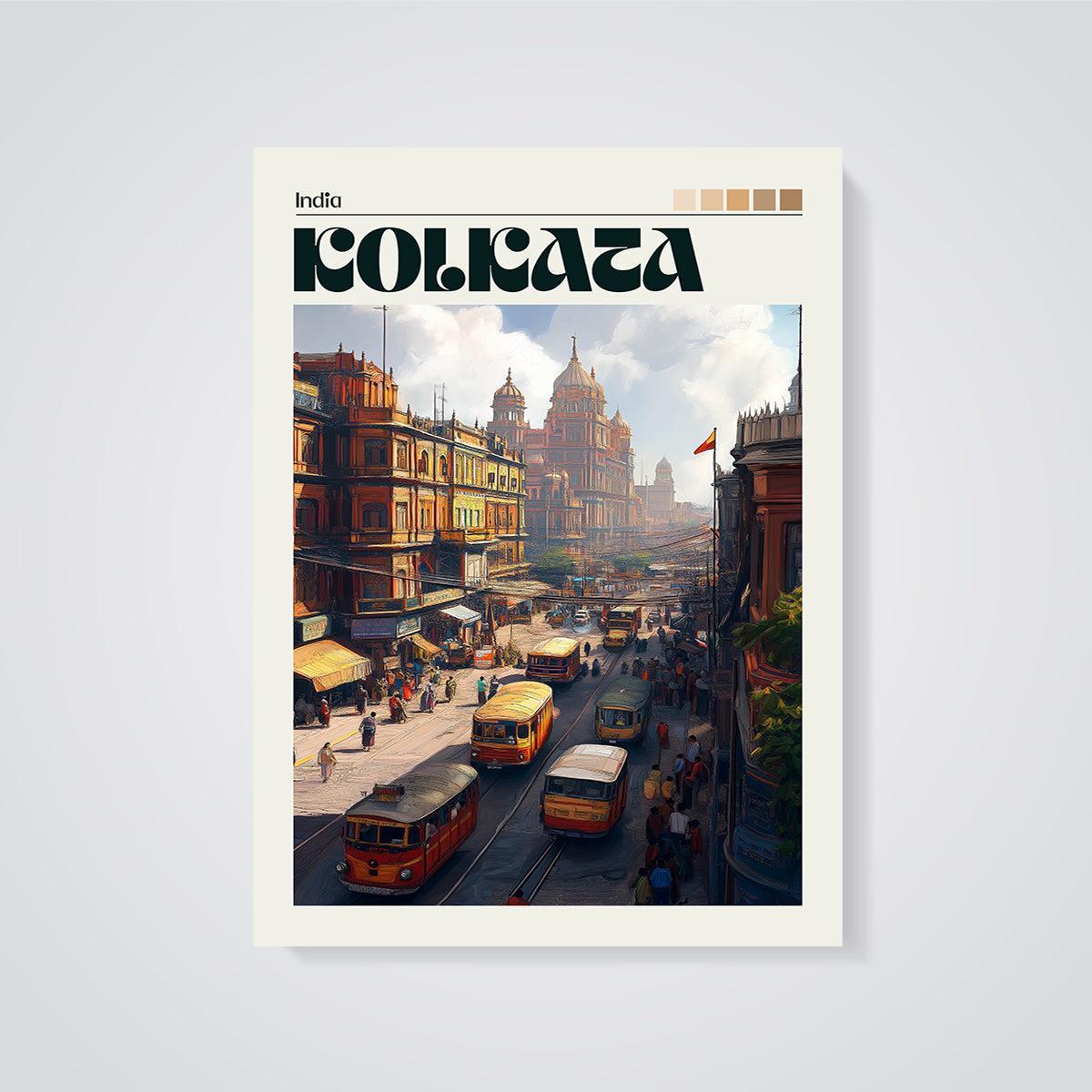 Kolkata India Cityscape Print unframed on a grey background