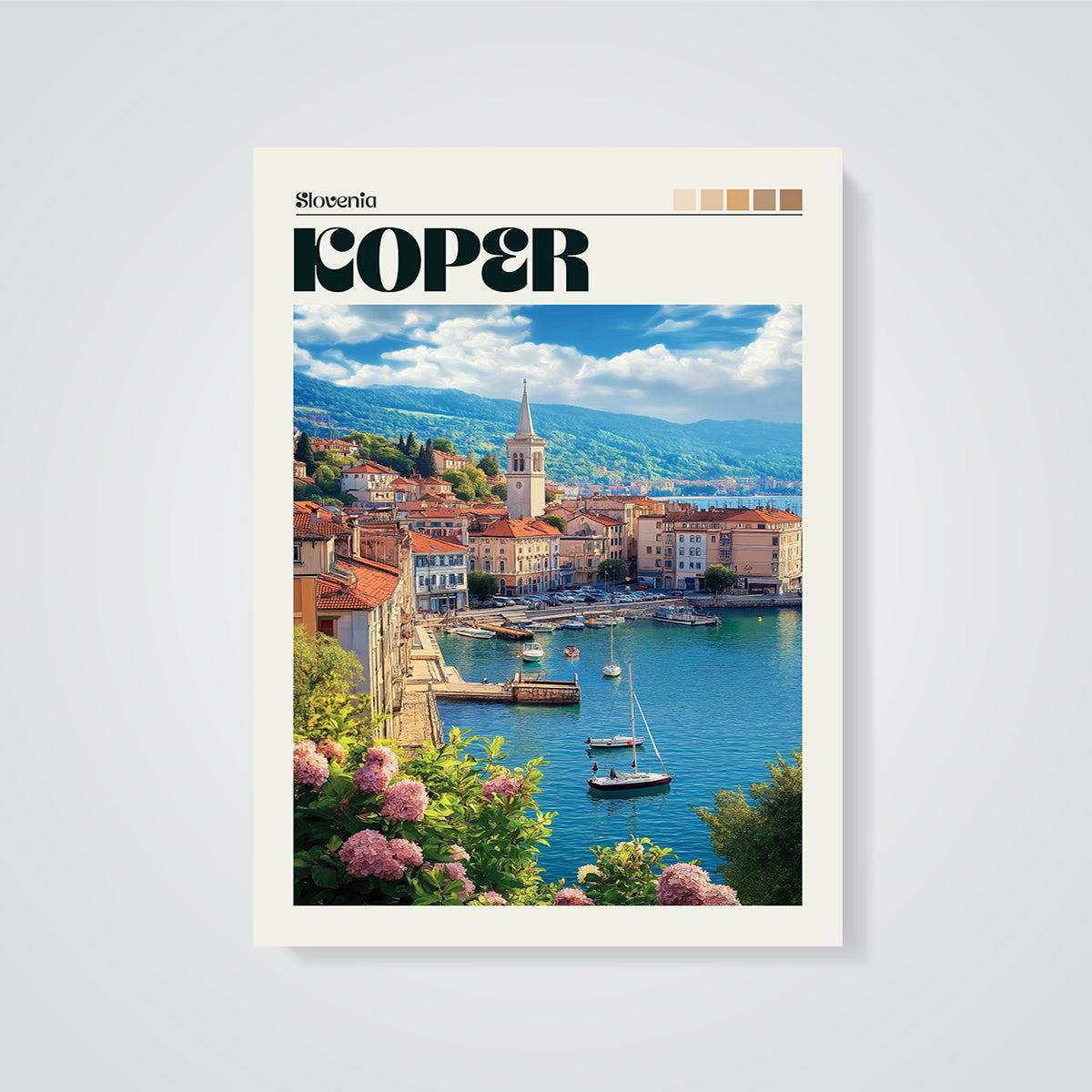 Koper, Slovenia Cityscape Print unframed on a grey background
