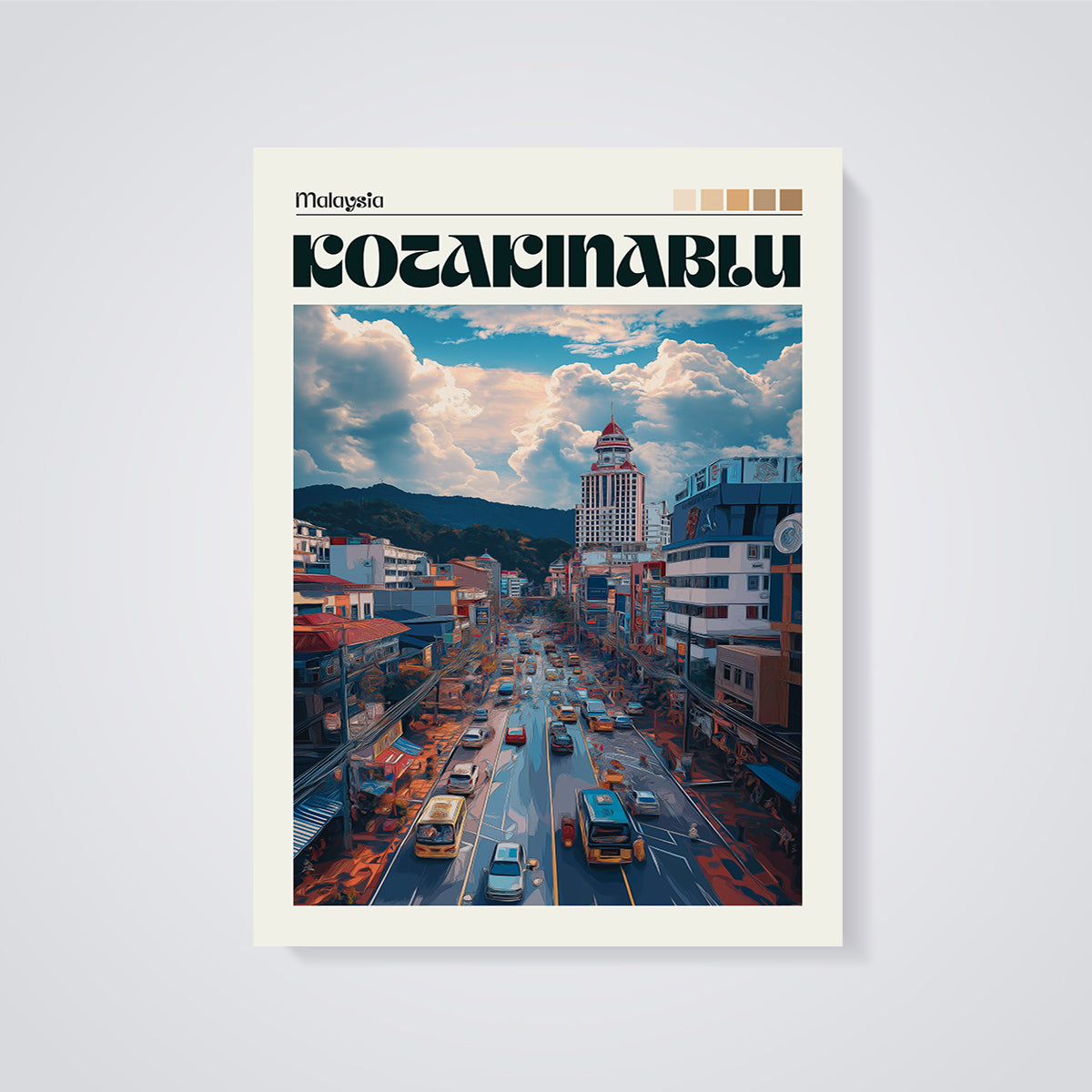 Kota Kinabalu Cityscape Print unframed on a grey background
