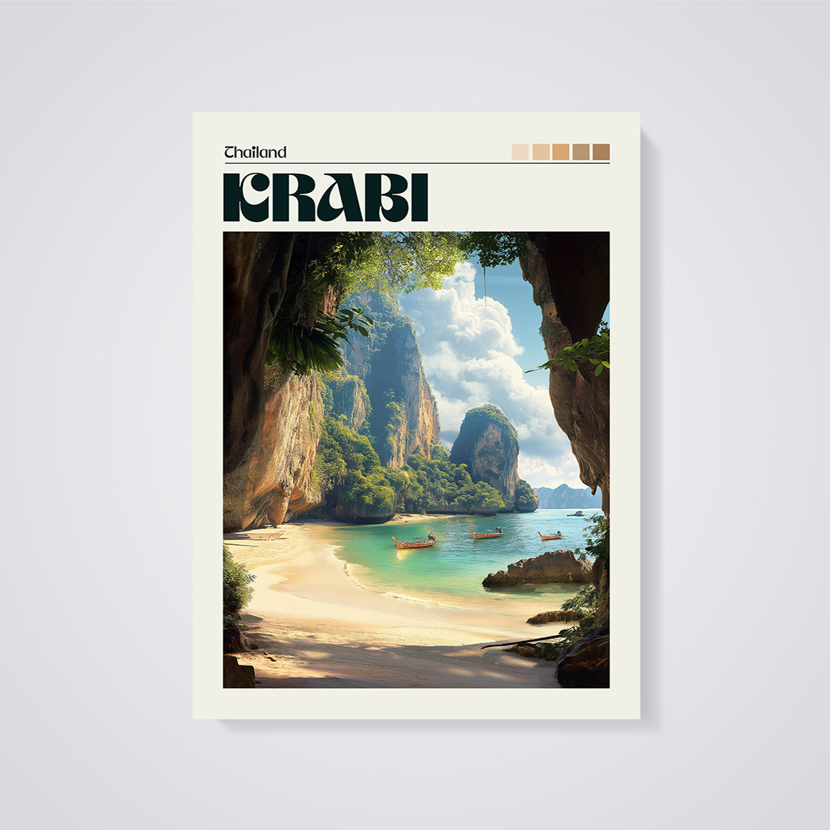 Krabi, Thailand Beach Print unframed on a grey background
