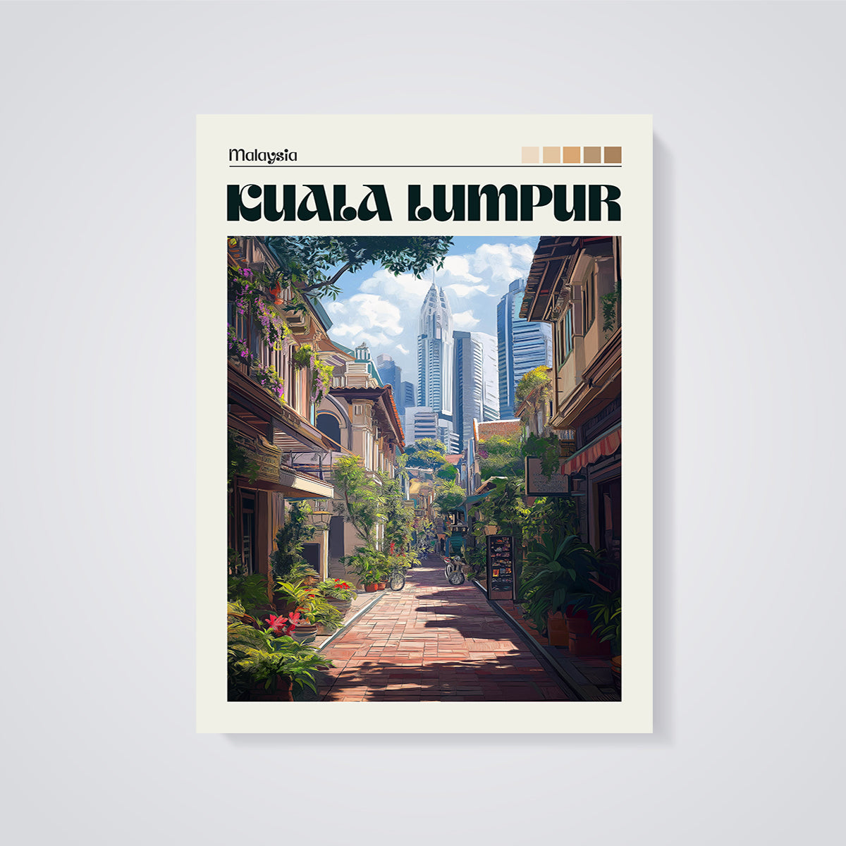 Kuala Lumpur Alleyway Print unframed on a grey background