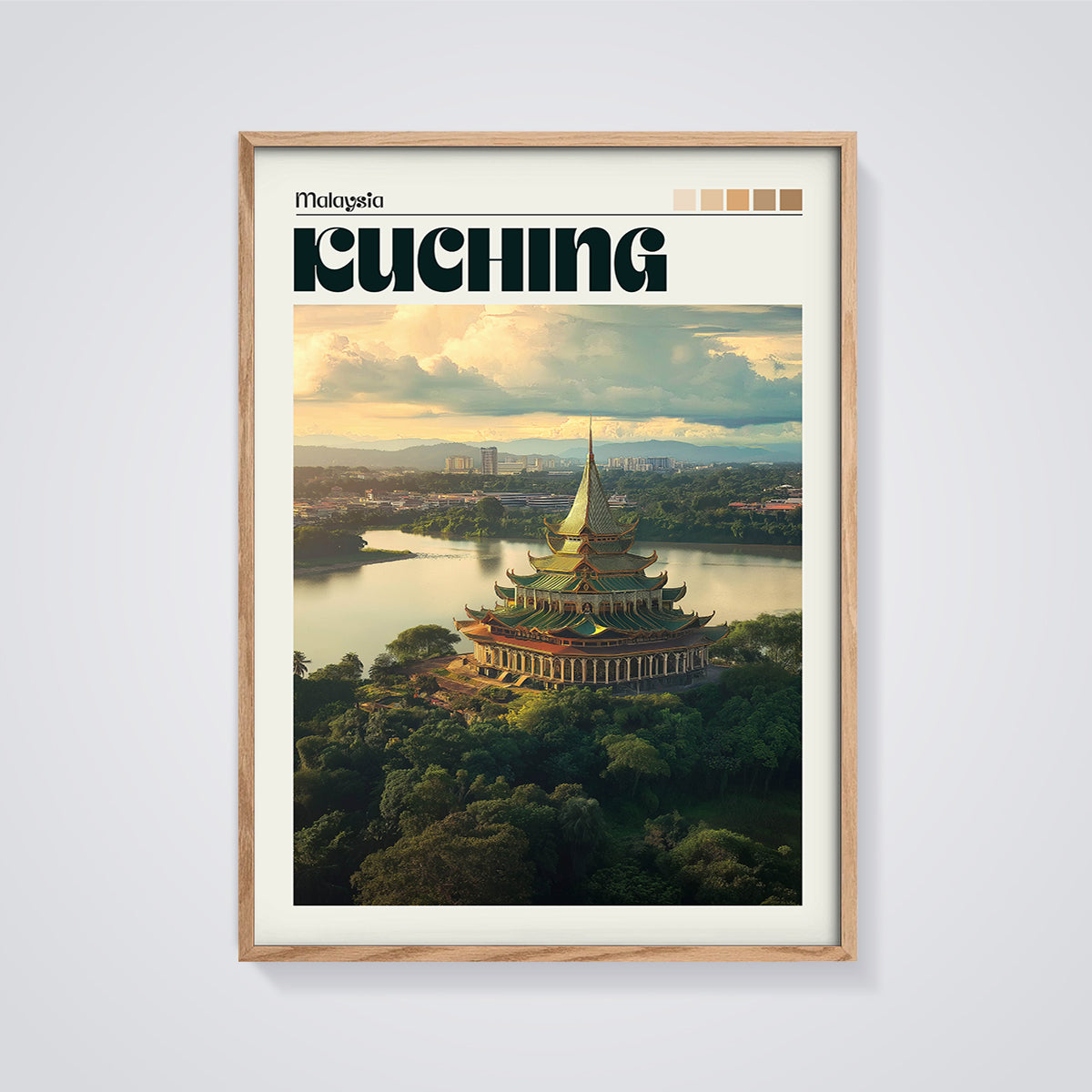 Kuching Sarawak State Assembly Building Print framed in oak on a grey background