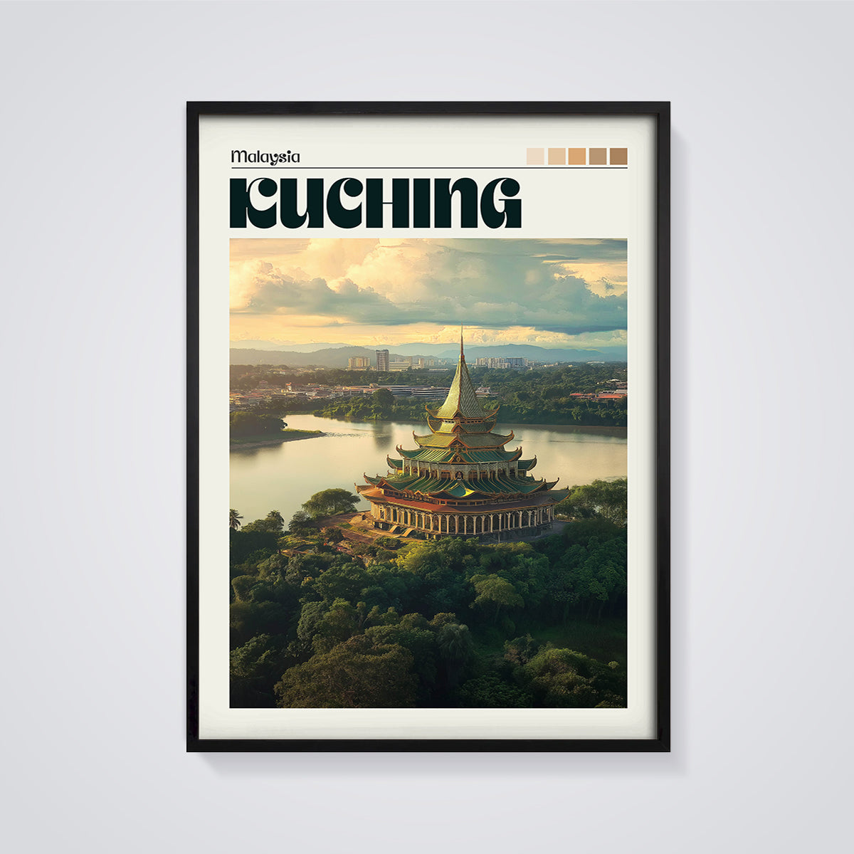 Kuching Sarawak State Assembly Building Print framed in black on a grey background