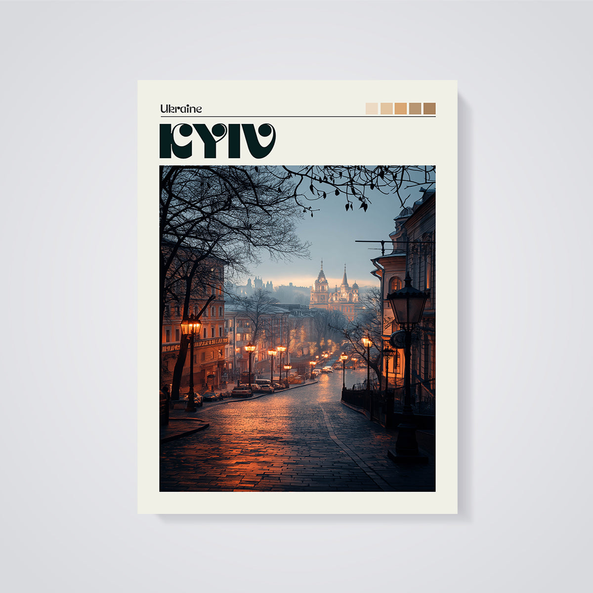 Kyiv Evening Street Print unframed on a grey background