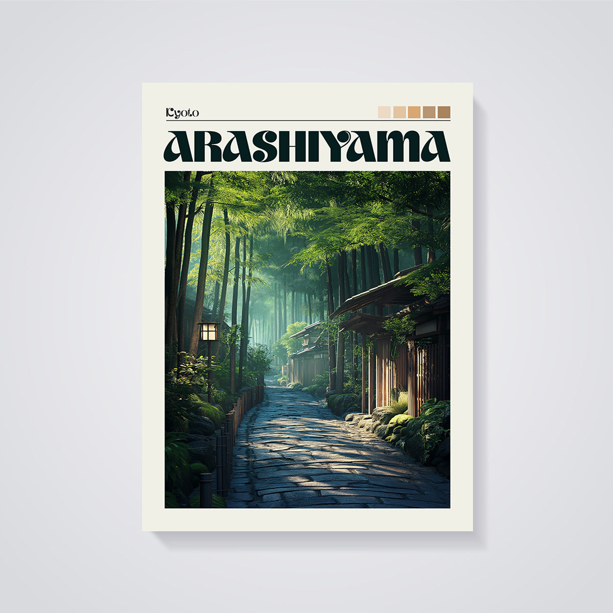 Kyoto Arashiyama Bamboo Path Print unframed on a grey background
