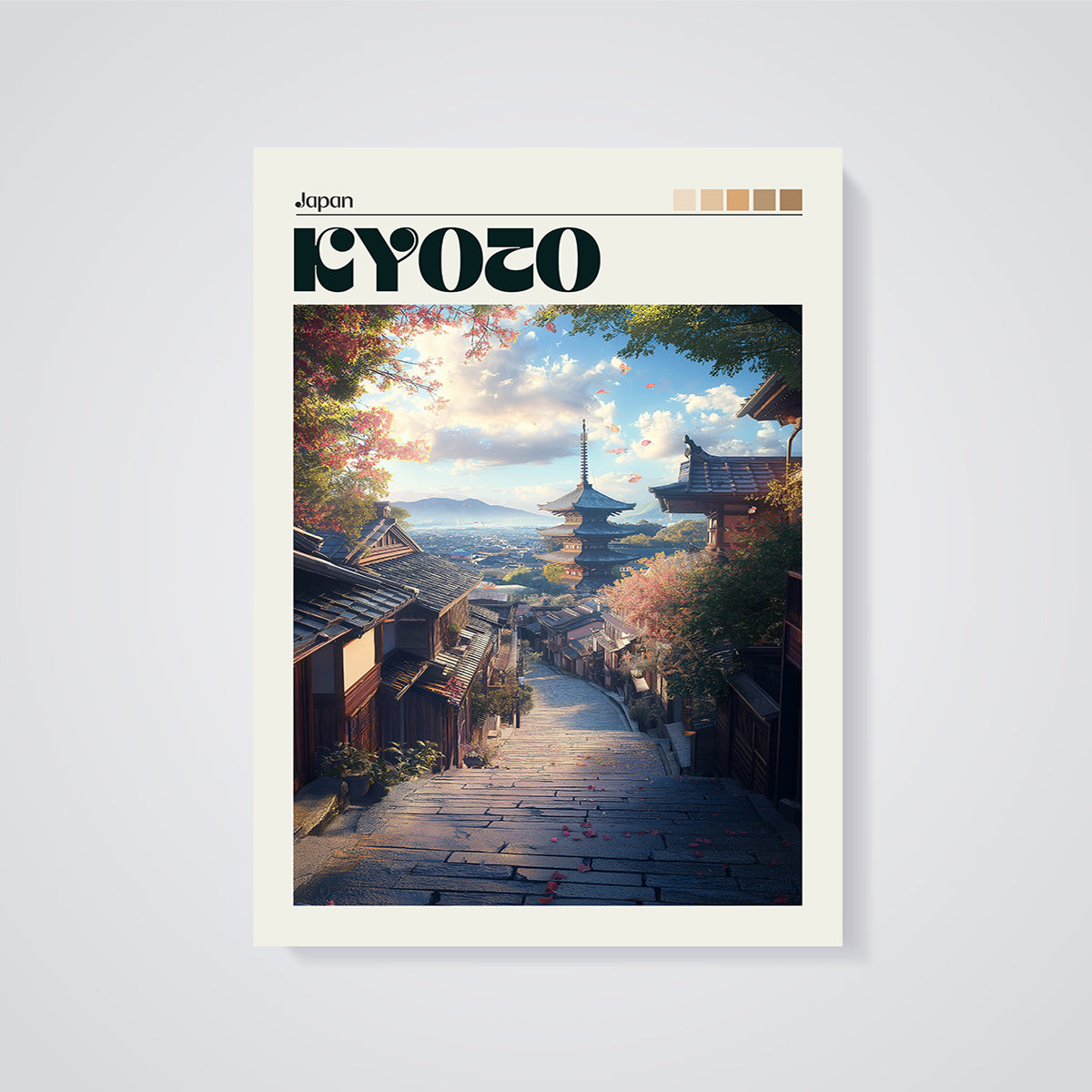 Kyoto Pagoda Street Print unframed on a grey background