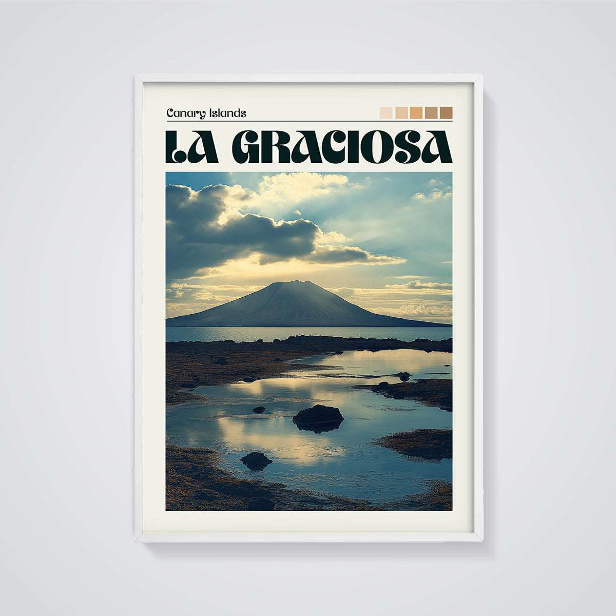 La Graciosa Canary Islands Print framed in white on a grey background
