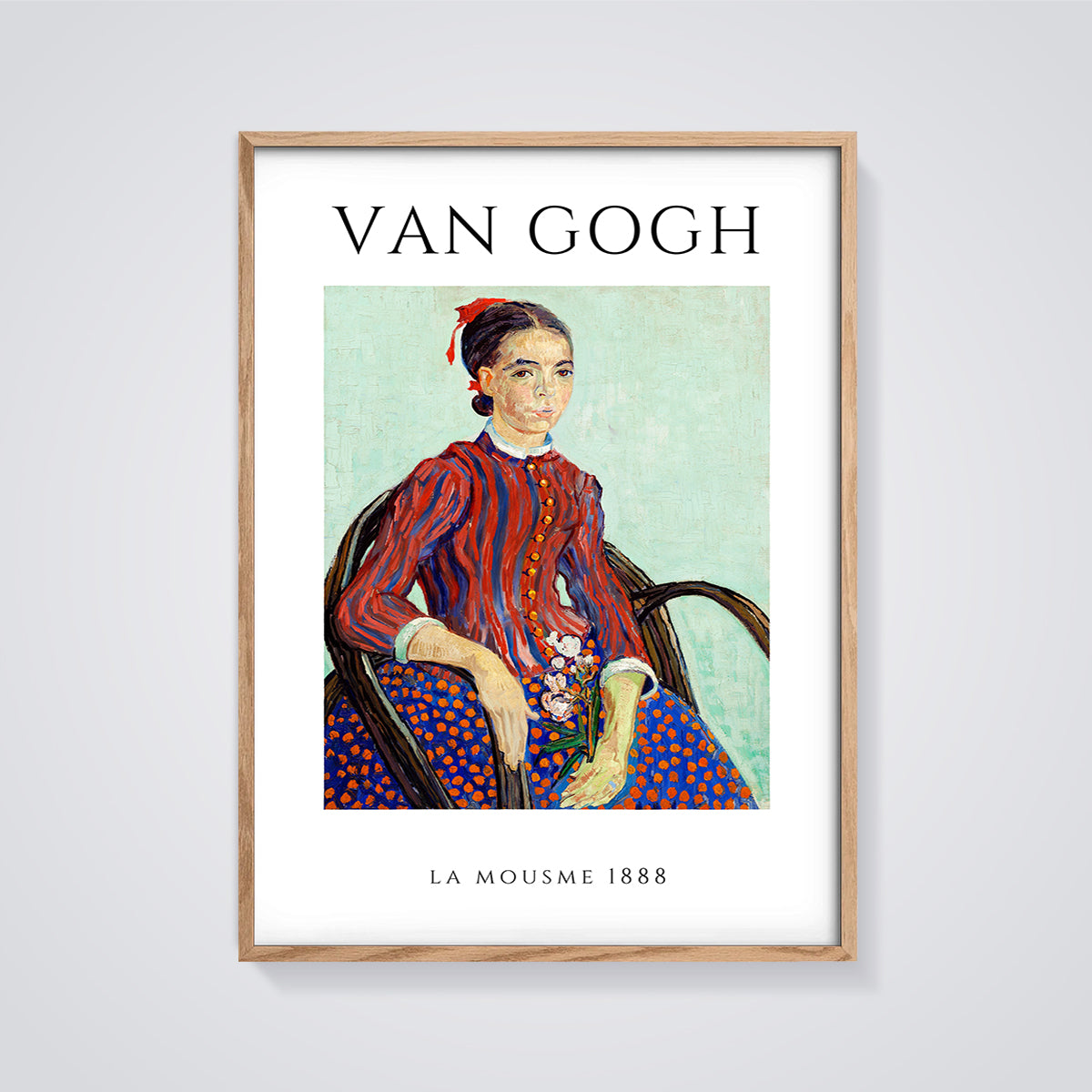 La Mousmé 1888 Van Gogh Portrait Print framed in oak on a grey background