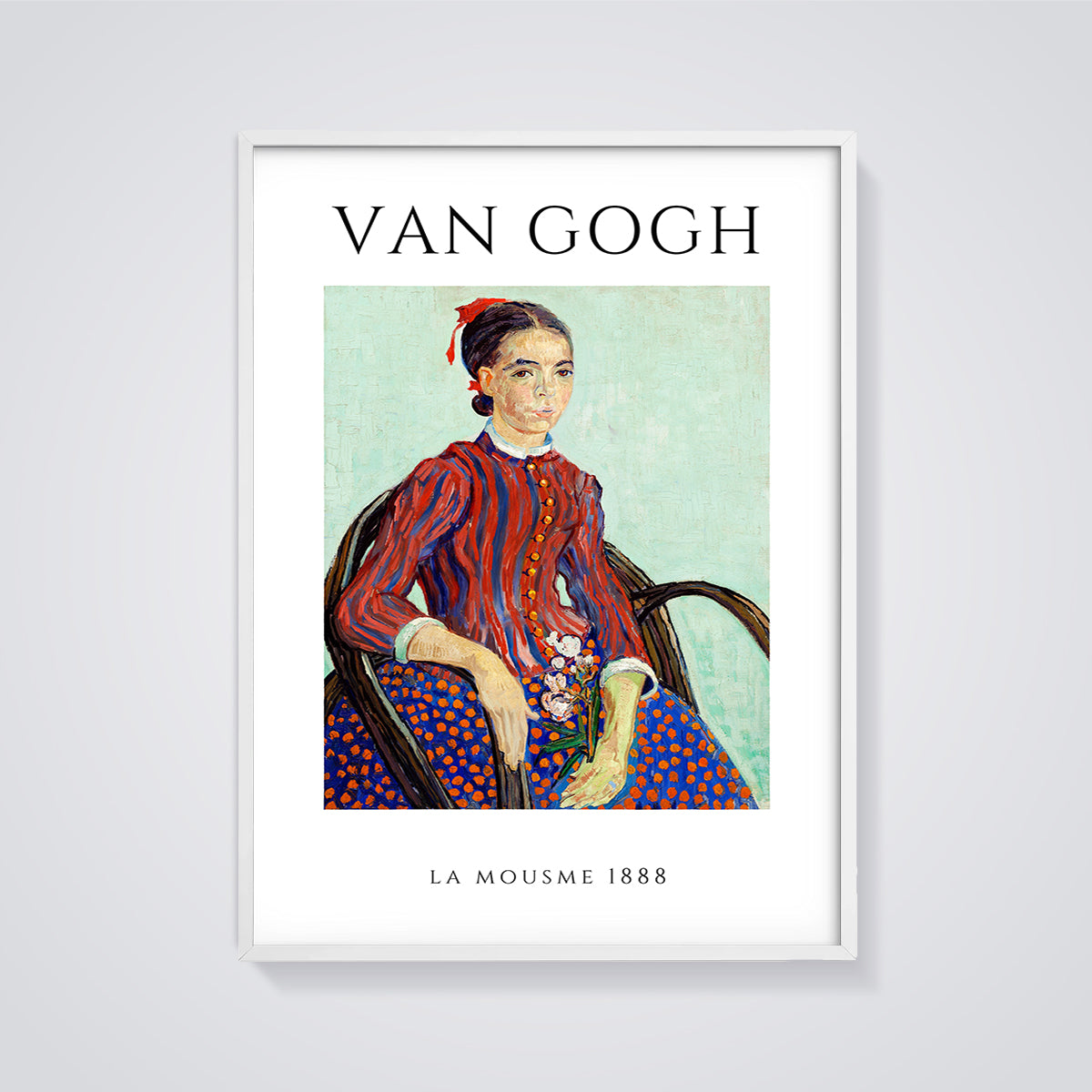 La Mousmé 1888 Van Gogh Portrait Print framed in white on a grey background