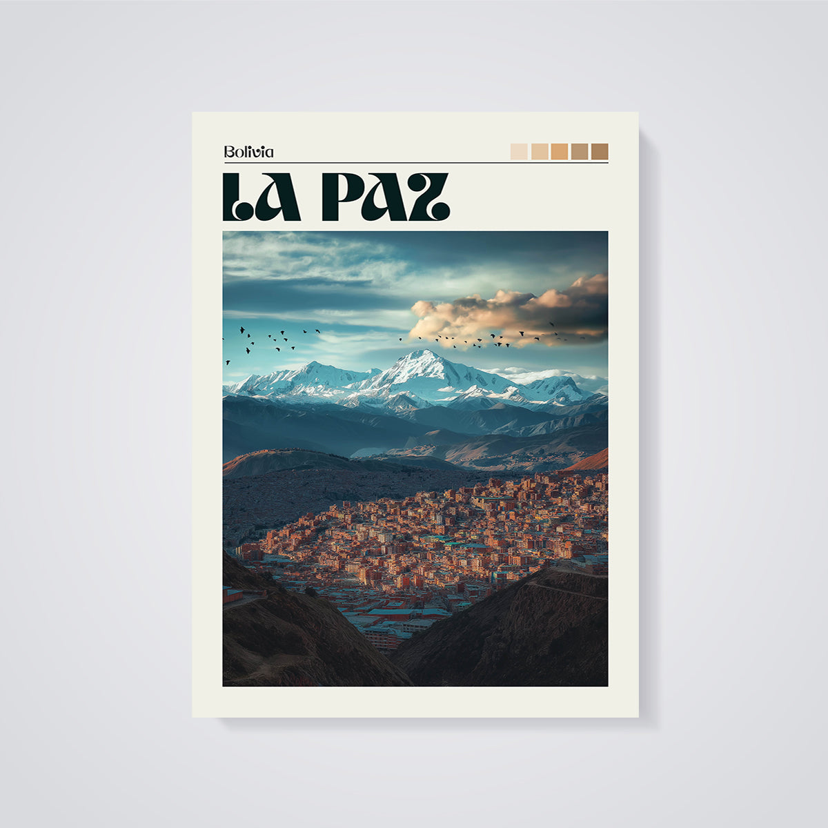 La Paz Mountain City Print unframed on a grey background