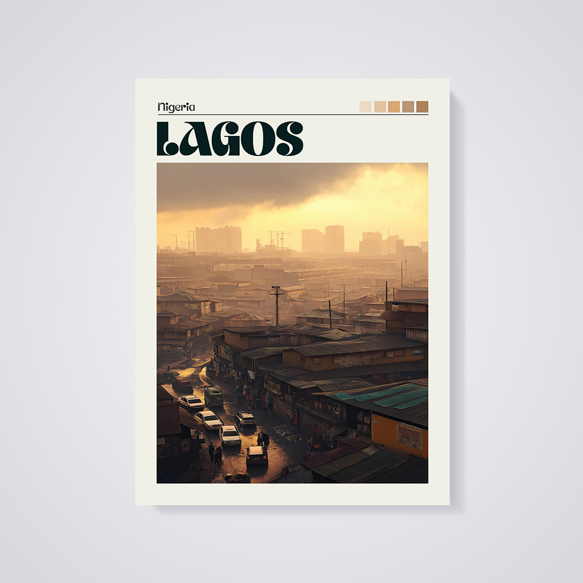 Lagos Nigeria Cityscape Print unframed on a grey background