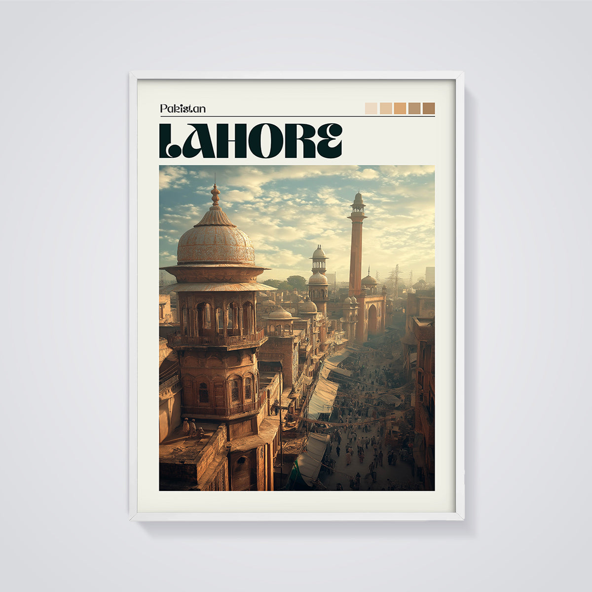 Lahore Cityscape Print framed in white on a grey background