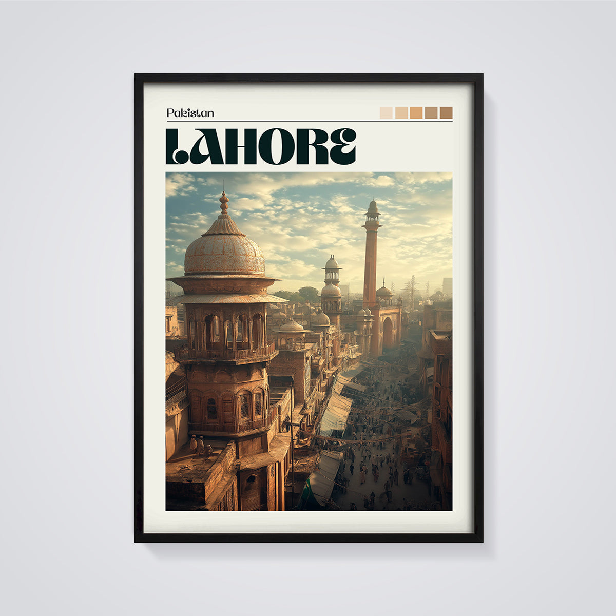 Lahore Cityscape Print framed in black on a grey background
