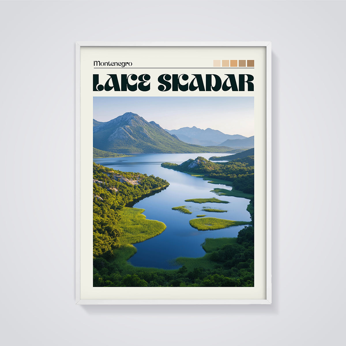 Lake Skadar Montenegro Print framed in white on a grey background