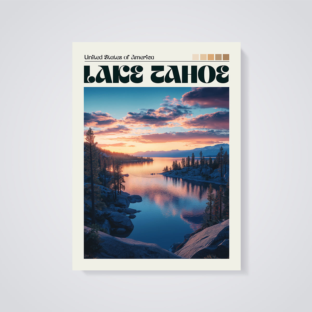 Lake Tahoe Sunset Print unframed on a grey background