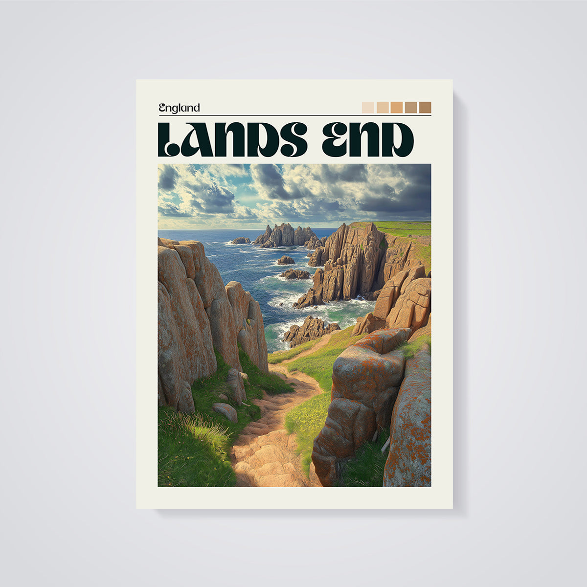 Land's End England Cliffs Print unframed on a grey background