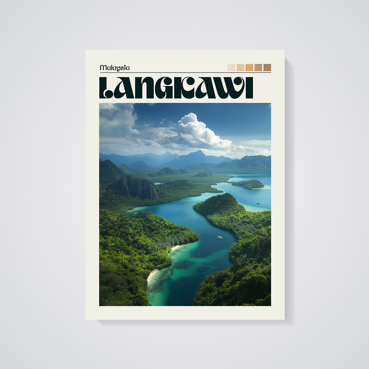 Langkawi Malaysia Coastal Print unframed on a grey background