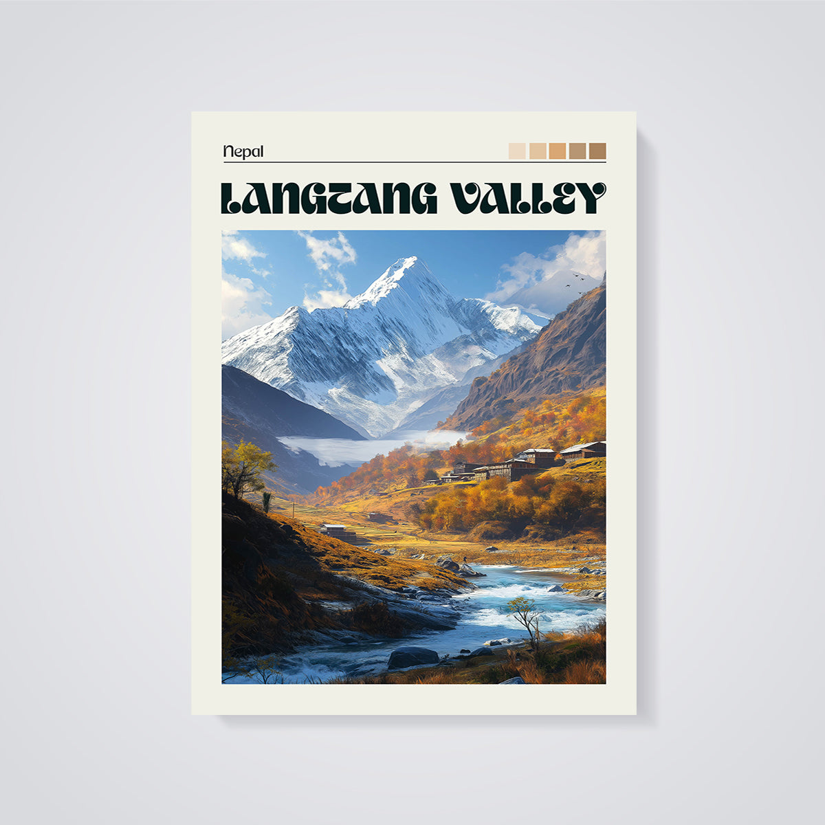 Langtang Valley Nepal Print unframed on a grey background
