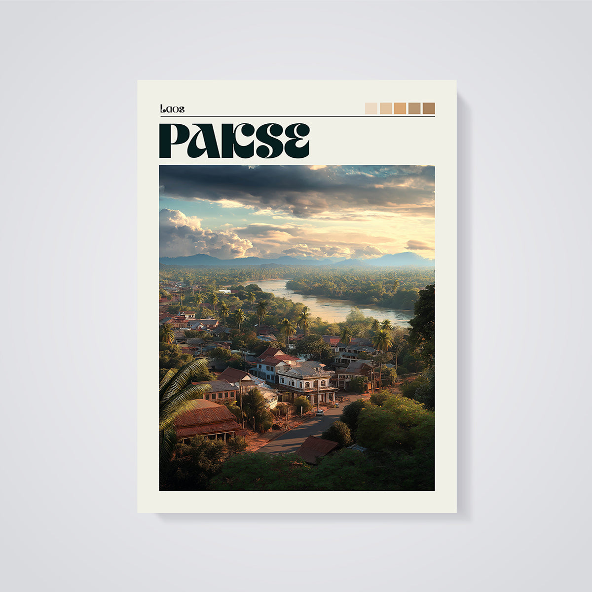 Laos PARSE Townscape Print unframed on a grey background