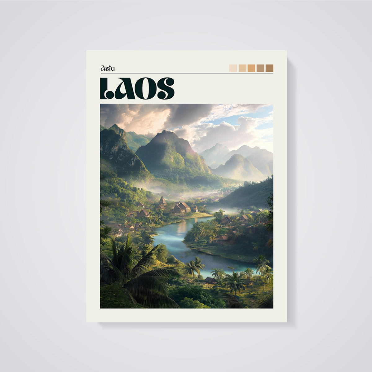 Laos River Valley Print unframed on a grey background