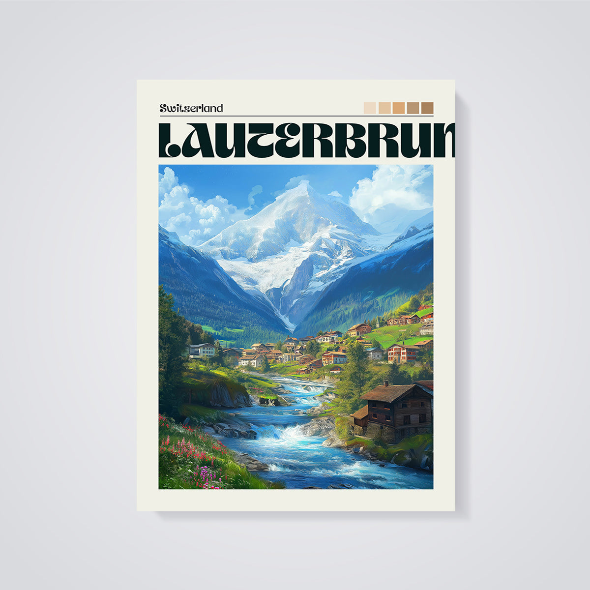 Lauterbrunnen Switzerland Valley Print unframed on a grey background
