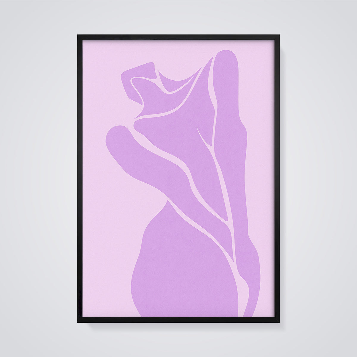 Lavender Organic Flow Print framed in black on a grey background
