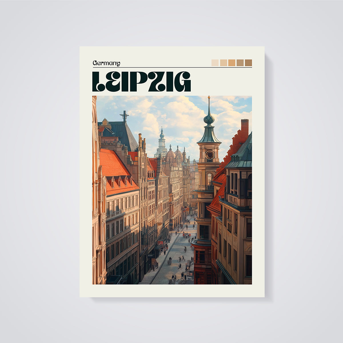 Leipzig Germany Cityscape Print unframed on a grey background