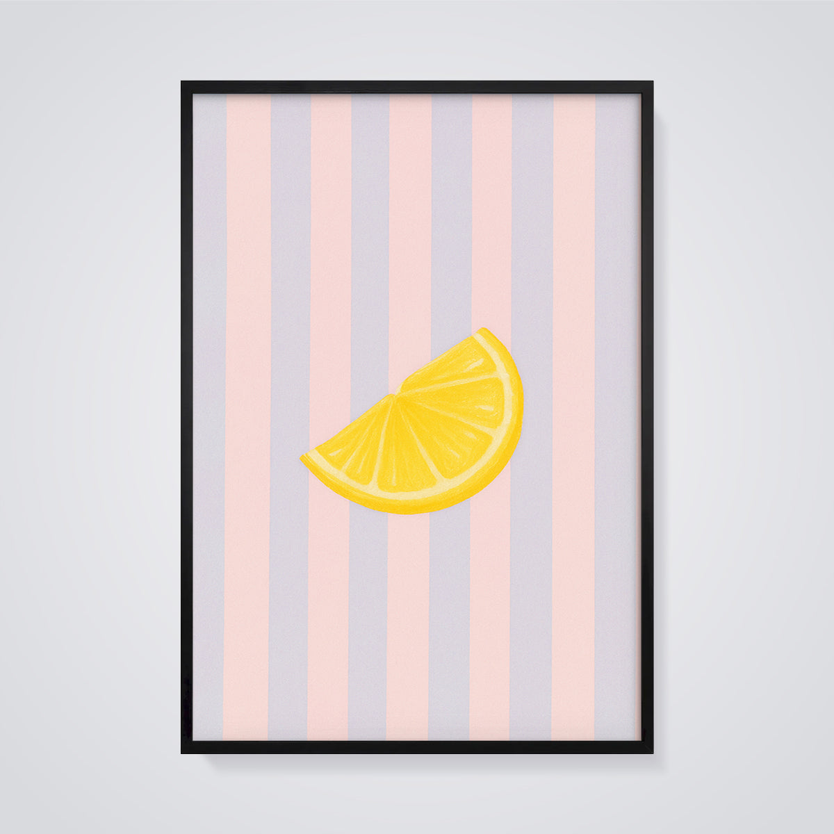 Lemon Slice Striped Print framed in black on a grey background