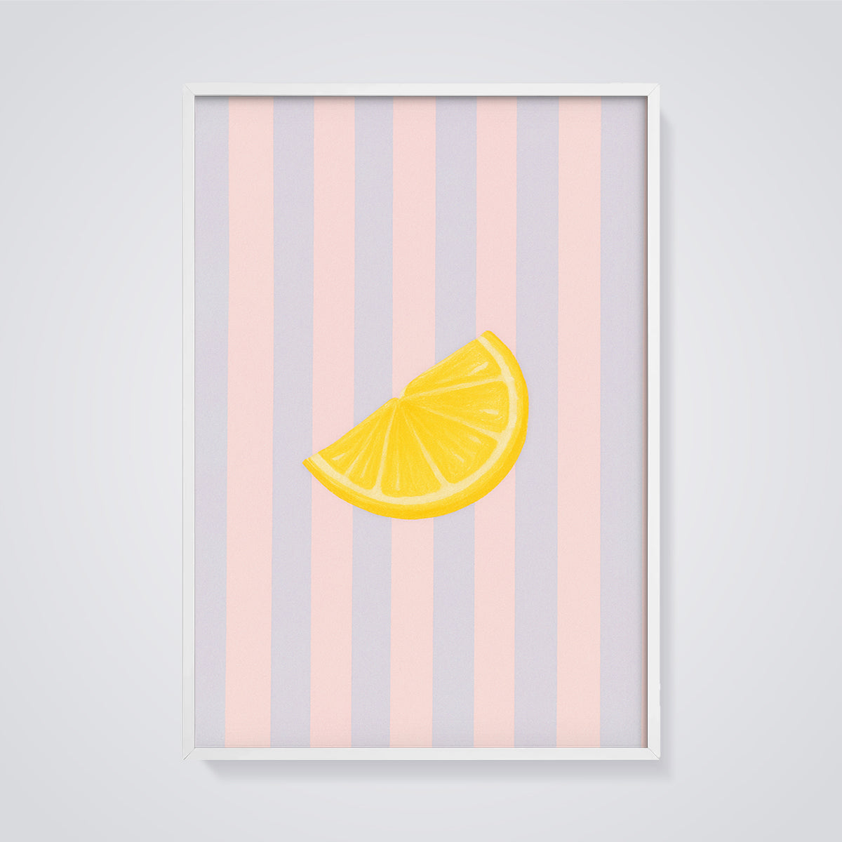 Lemon Slice Striped Print framed in white on a grey background