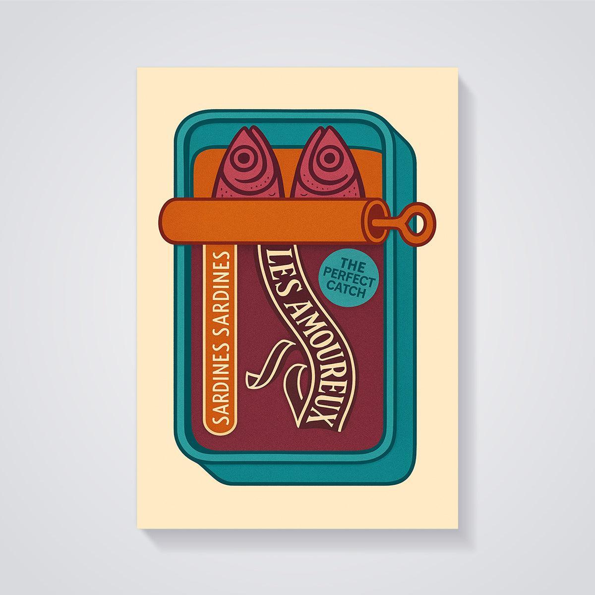 Les Amoureux Sardines Print unframed on a grey background