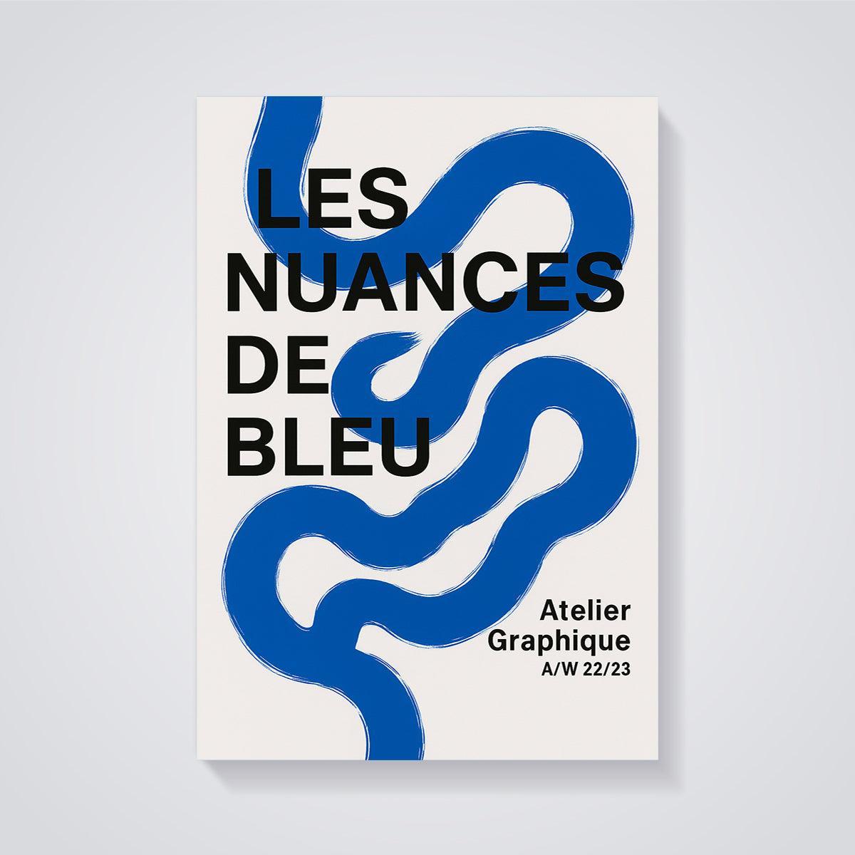 Les Nuances De Bleu Abstract Print unframed on a grey background