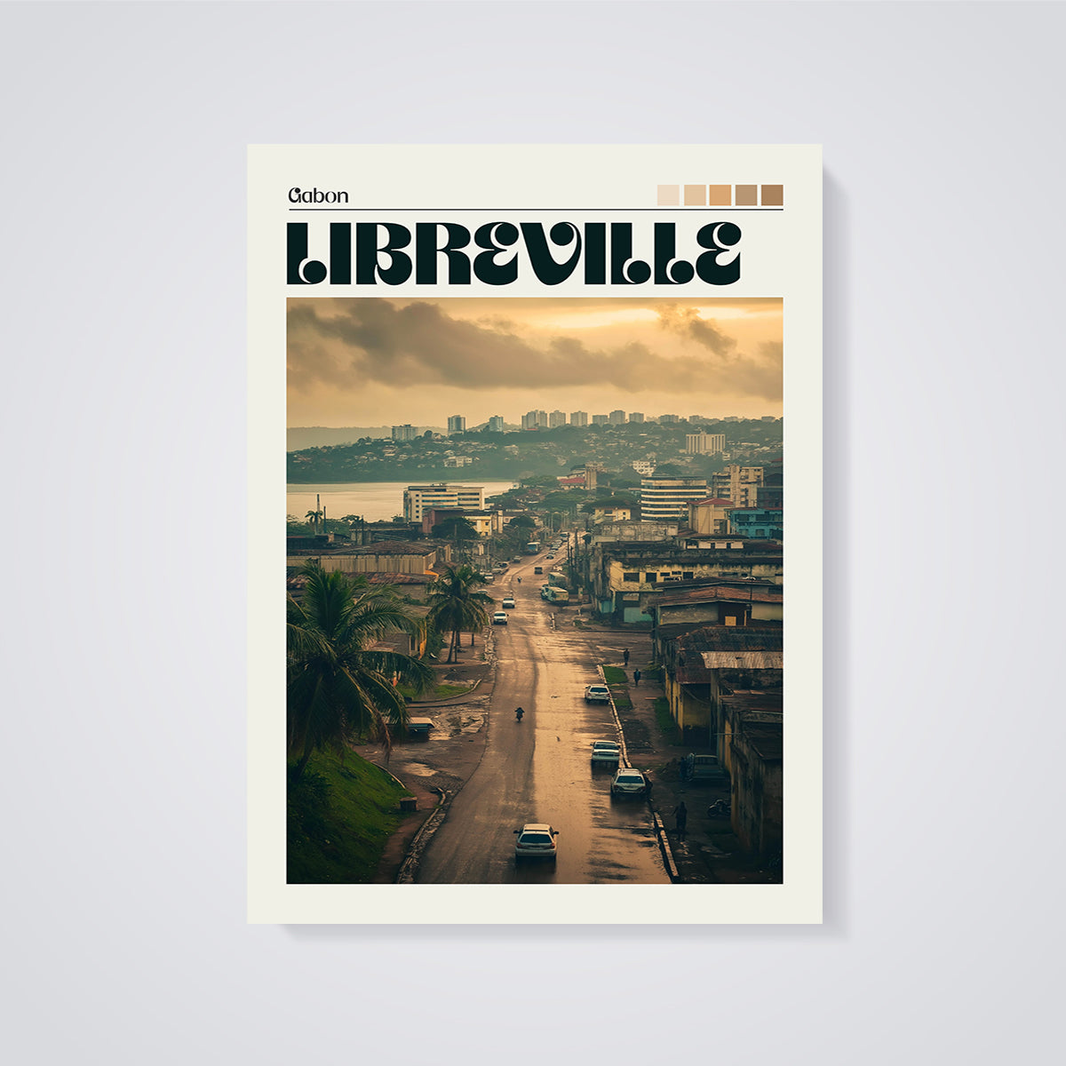 Libreville Gabon Cityscape Print unframed on a grey background
