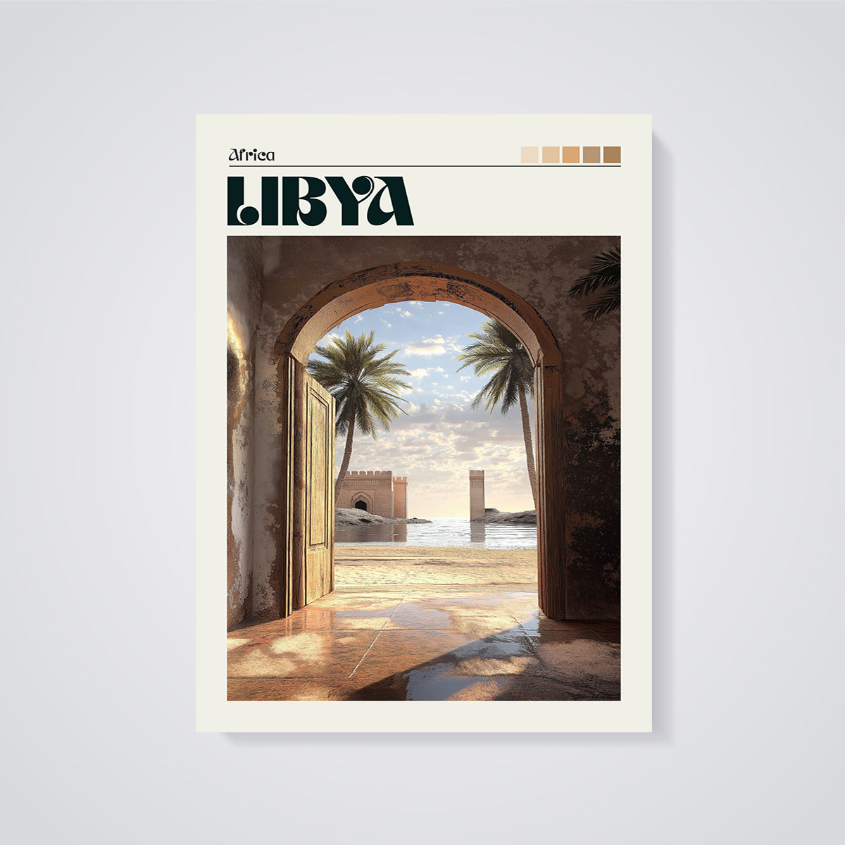 Libya Coastal Archway Print unframed on a grey background