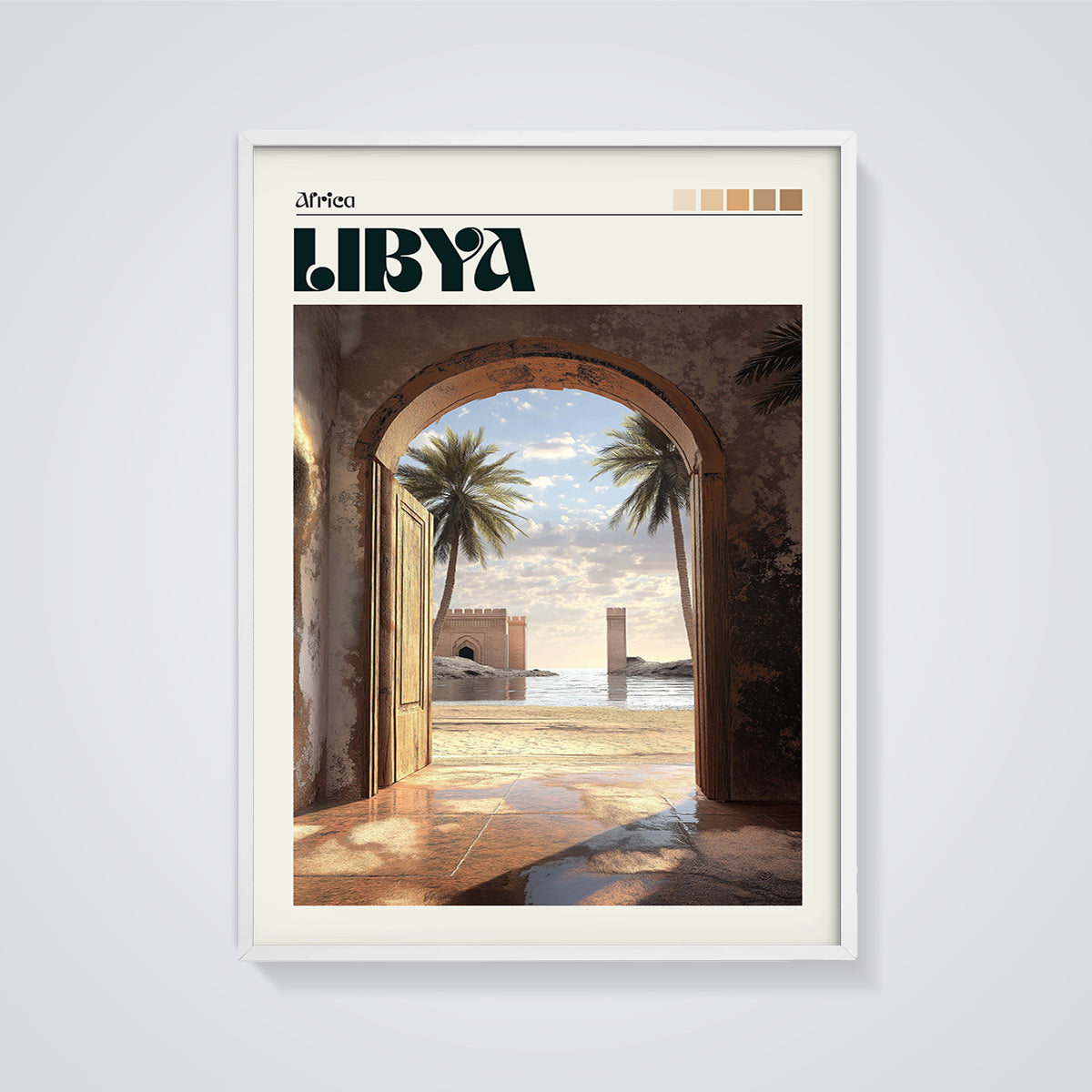 Libya Coastal Archway Print framed in white on a grey background