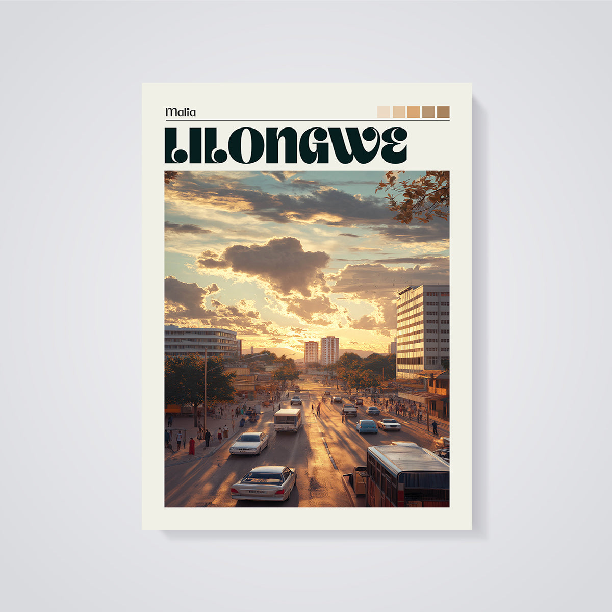 Lilongwe Sunset City Print unframed on a grey background